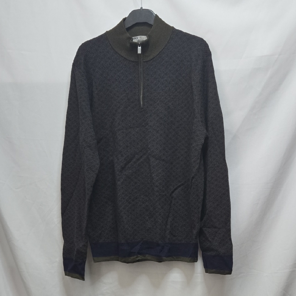 Canali Blue/Green Zip Up Sweater with Mock Neck Size 54